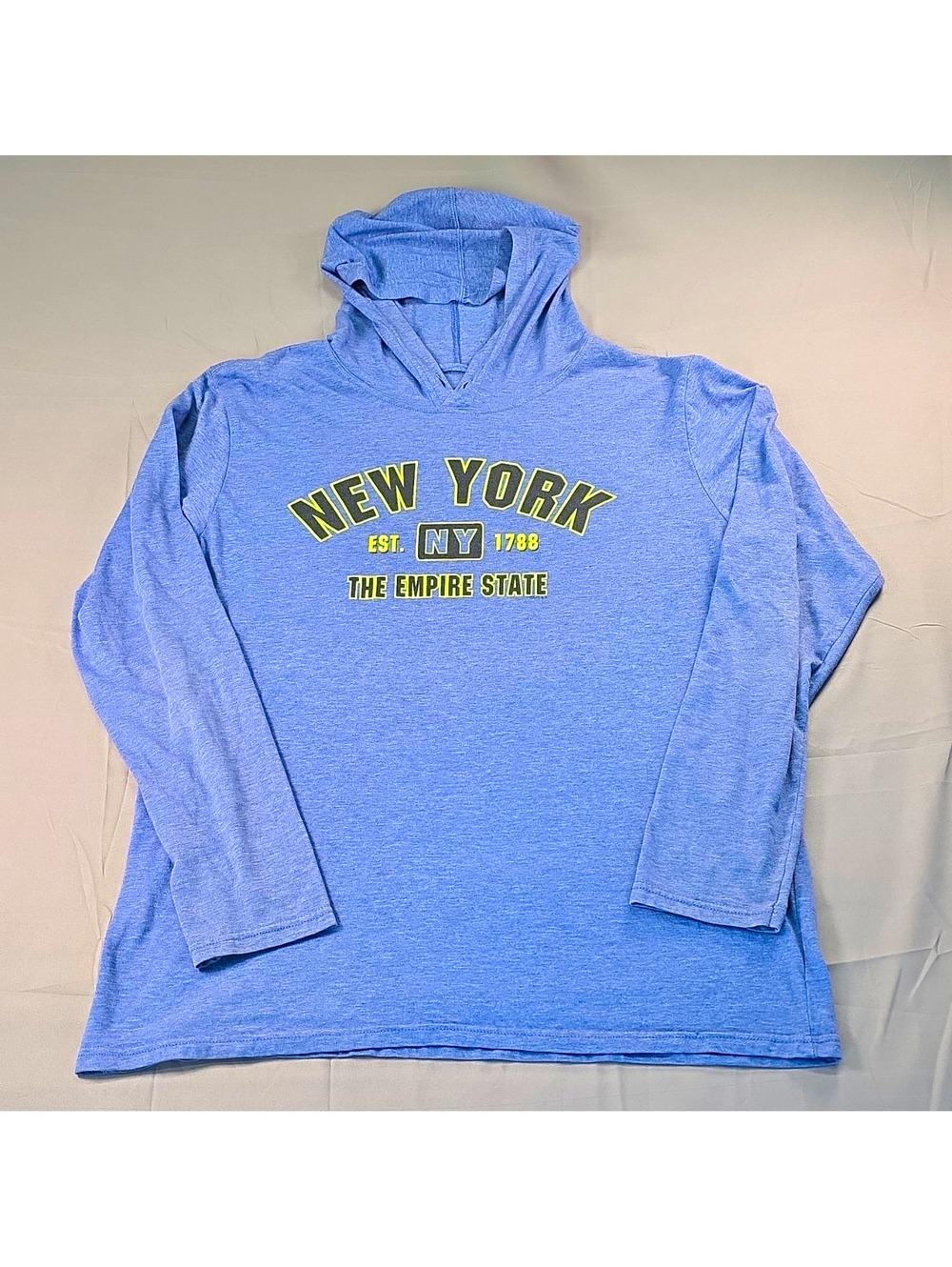 Blue Pullover Hoodie NY New York Empire State Graphic Long Sleeve